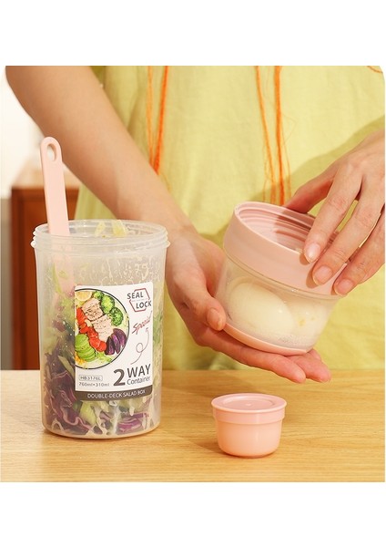 Mavi (230ML-560ML) Iki Katlı Kahvaltı Yulaf Ezmesi Tahıl Mühür Salata Bardağı Taşınabilir Iki Katlı Bardak Konteyneri, Çatal Bardak Kapaklı Tuppers Gıda Konik Kase Öğle Yemeği Kutusu (Yurt Dışından)