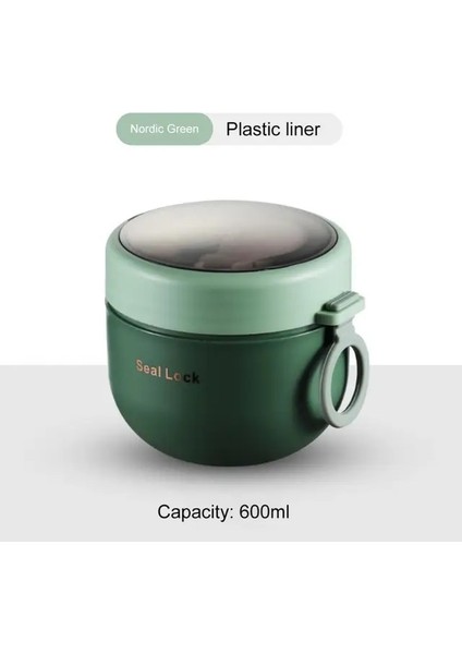 Yeşil Plastik As Gösterisi Paslanmaz Çelik Çorba Şişesi 600 ml Termos Öğle Yemeği Kutusu Çocuklar Çocuklar Için Kaşık ile Okul Bpa Ücretsiz Sızdırmaz Gıda Kabı (Yurt Dışından)