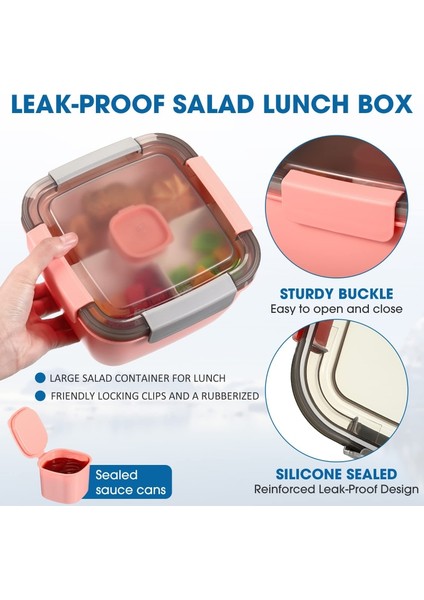 1pc-Pink-2l 2l/1.1l Salata Kutusu Yemek Kabı Büyük Taze Tutma Sos Kutusu ile Dikdörtgen Plastik Bölme Mühürlü Gıda Saklama Kapları (Yurt Dışından) fırsatları
