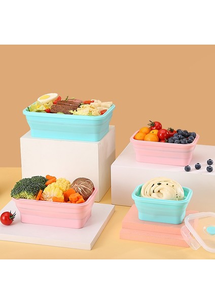 A-Koyu Mavi 540ML 1200ML Silikon Katlanabilir Öğle Yemeği Kutusu Katlanabilir Gıda Saklama Kabı Bento Bpa Içermeyen Mikrodalgada Taşınabilir Piknik Dikdörtgen Kutu (Yurt Dışından)
