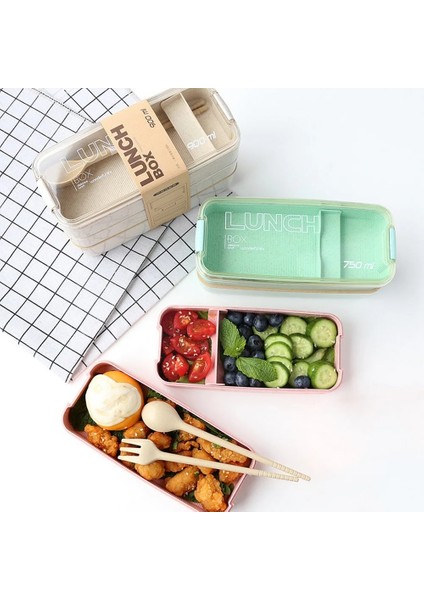 Yeşil B 900 ml 3 Katmanlar Mikrodalga Öğle Yemeği Kutusu Buğday Samanı Yemek Takımı Gıda Saklama Kabı Çocuk Çocuk Okul Ofis Taşınabilir Bento Kutusu (Yurt Dışından) modelleri