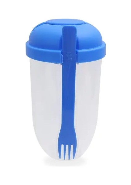 Mavi Taşınabilir Kahvaltı Bardak Tahıl Fındık Yoğurt Salata Bardağı Konteyner Seti Çatal Sos Şişesi Gıda Depolama Bento Kutusu Öğle Yemeği (Yurt Dışından)