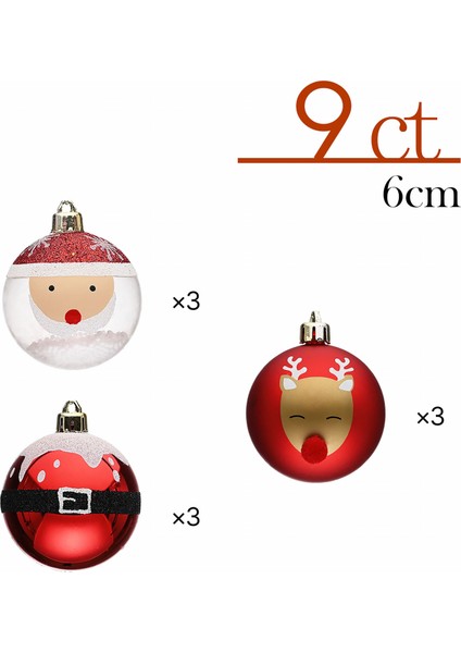 New Year Yılbaşı Santa Ağaç Süsü Seti 9 Parça 6 cm indirimleri