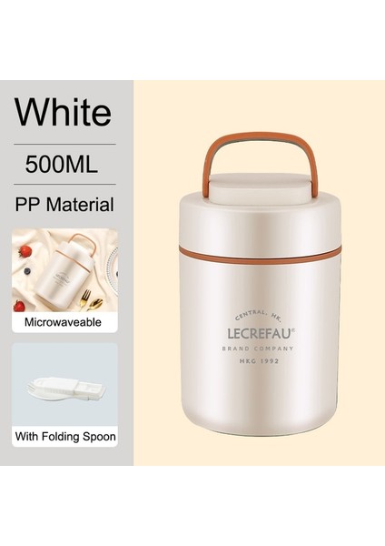 Pp Beyaz 500 ml Kaşıklı Termal Öğle Yemeği Kutusu Yalıtımlı Öğle Yemeği Çantası Bento Kutusu Mikrodalga Gıda Isıtıcı Çorba Bardağı Termos Konteyner Öğle Yemeği Kutusu Çocuklar Için (Yurt Dışından)