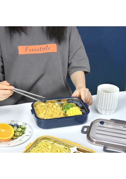 Plastik Mavi Yalıtımlı Öğle Yemeği Kutusu Paslanmaz Çelik Öğrenci Okul Kutusu Öğle Yemeği Sofra Bento Gıda Konteyner Depolama Kahvaltı Kutuları Dropshipping (Yurt Dışından) fırsatları