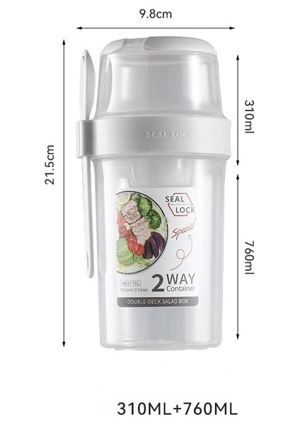 Beyaz (310ML-760ML) Kahvaltı Yulaf Ezmesi Tahıl Fındık Yoğurt Salata Bardağı Mühürlü Konteyner Seti Çatal Sos Fincan Kapağı Bento Tuppers Gıda Konik Kase Öğle Yemeği Kutusu (Yurt Dışından)