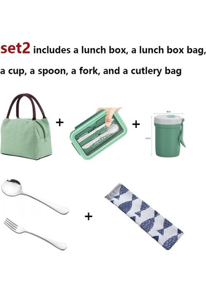 Yeşil Set 2 Yeni Mikrodalga Öğle Yemeği Kutusu Withbento Bölmeli Taşınabilir Kutu Japon Tarzı Sızdırmaz Gıda Konteyneri Çocuklar Için Sofra ile (Yurt Dışından)