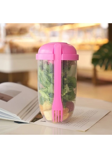 Pembe 1000 ml 1l Taşınabilir Salata Bardağı Çocuk Kahvaltı Salata Kasesi Çatal ile Okul Öğle Yemeği Kutusu Gıda Depolama Bento Kutusu Yoğurt Yulaf Ezmesi Tahıl Süt Fincan (Yurt Dışından)