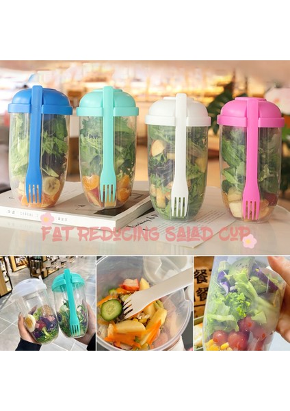 Pembe 1000 ml 1l Taşınabilir Salata Bardağı Çocuk Kahvaltı Salata Kasesi Çatal ile Okul Öğle Yemeği Kutusu Gıda Depolama Bento Kutusu Yoğurt Yulaf Ezmesi Tahıl Süt Fincan (Yurt Dışından)
