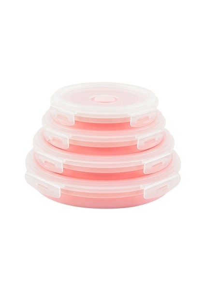Pembe 350ML 350/500/800/1200ML Yuvarlak Silikon Taşınabilir Katlanır Yemek Kabı Mikrodalga Buzdolabı Plastik Öğle Yemeği Kutuları Gıda Depolama (Yurt Dışından)
