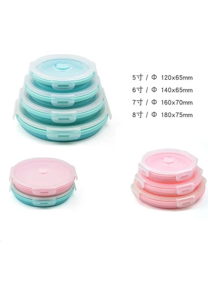 Pembe 350ML 350/500/800/1200ML Yuvarlak Silikon Taşınabilir Katlanır Yemek Kabı Mikrodalga Buzdolabı Plastik Öğle Yemeği Kutuları Gıda Depolama (Yurt Dışından) fırsatları