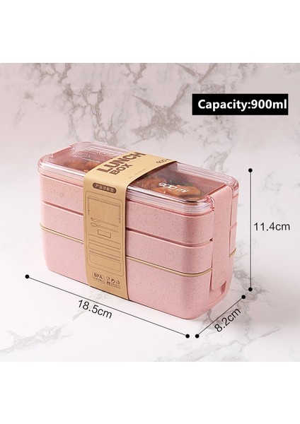 Bej Çantalı Set 900 ml Sağlıklı Malzeme Öğle Yemeği Kutusu 3 Katmanlı Buğday Samanı Bento Kutuları Mikrodalga Yemek Takımı Gıda Saklama Kabı Öğle Yemeği Kutusu (Yurt Dışından)