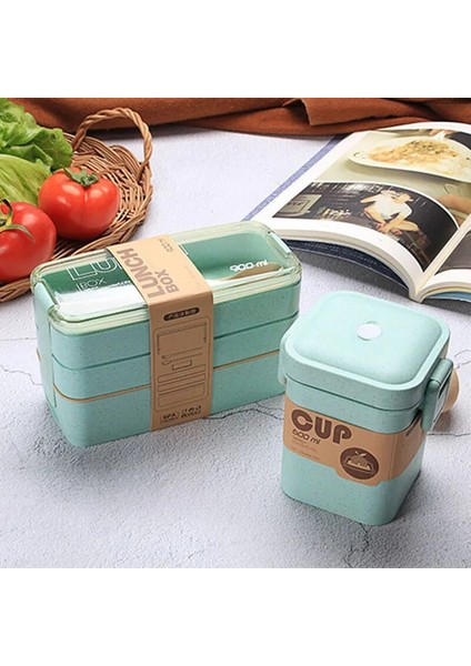 Bej Çantalı Set 900 ml Sağlıklı Malzeme Öğle Yemeği Kutusu 3 Katmanlı Buğday Samanı Bento Kutuları Mikrodalga Yemek Takımı Gıda Saklama Kabı Öğle Yemeği Kutusu (Yurt Dışından)