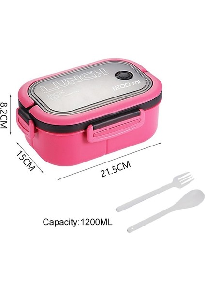 Gül Kırmızı 1200ML 1200ML Çocuklar Için Öğle Yemeği Kutusu 2 Katmanlar Çocuk Mikrodalga Bento Kutusu Kaşık Çatal ile Taşınabilir Hermetik Sızdırmaz Yetişkinler Gıda Kabı (Yurt Dışından)