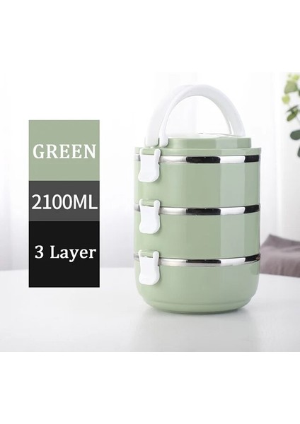 JPA3LAYERS-YEŞIL Çok Katmanlı Çocuk Öğle Yemeği Kutusu Paslanmaz Çelik Termal Isıtmalı Bento Kutusu Gıda Kapları Büyük Kapasiteli Vakum Yalıtım Kutuları (Yurt Dışından)