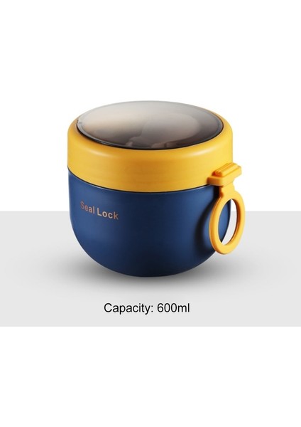 Mavi 600 ml Taşınabilir Paslanmaz Çelik Çorba Bardağı Öğle Yemeği Kutusu Gıda Kapları Sevimli Şekil Vakum Şişeler Termos Bardak Mikrodalga Isıtma Kaşıkla (Yurt Dışından)