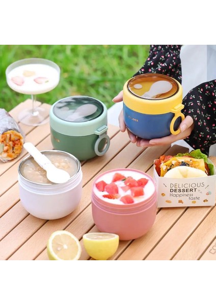 Mavi 600 ml Taşınabilir Paslanmaz Çelik Çorba Bardağı Öğle Yemeği Kutusu Gıda Kapları Sevimli Şekil Vakum Şişeler Termos Bardak Mikrodalga Isıtma Kaşıkla (Yurt Dışından)
