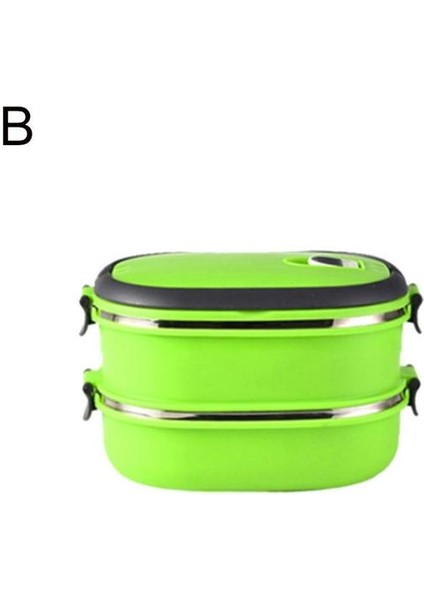 Yeşil 2 Katmanlı Gıda Kabı Depolama Dayanıklı Piknik Öğle Yemeği Kutusu Kutusu 1/2/3 Katmanlı Öğrenci Paslanmaz Çelik Dikdörtgen Termal Bento Sızdırmaz 2019 (Yurt Dışından)