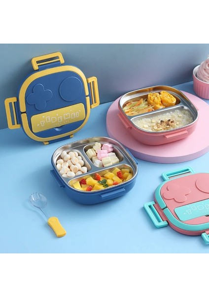 Mavi Üç Işaretçi Gezi Sofra 304 Taşınabilir Paslanmaz Çelik Yemek Kabı Bebek Çocuk Öğrenci Açık Kamp Piknik Gıda Kabı Bento Kutusu (Yurt Dışından)