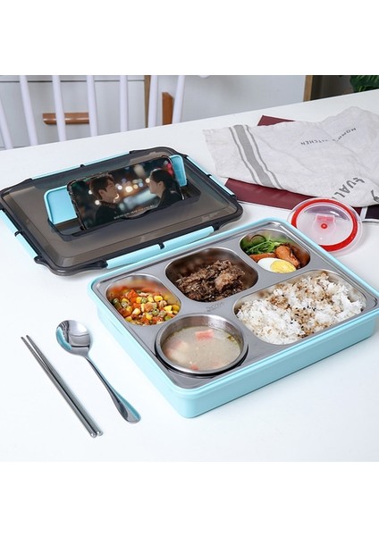 Mavi 1 5 Izgaralar Öğle Yemeği Kutusu Paslanmaz Çelik Yalıtım Taze Kase Öğrenciler Konteyner Sızdırmaz Sofra Kaşık Chopstick Öğle Yemeği Kutuları (Yurt Dışından)