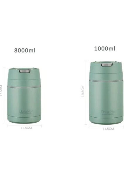 Yeşil 1000 ml Gıda Termal Kavanoz Çorba Gruel Paslanmaz Çelik Vakum Öğle Yemeği Kutusu Ofis Yalıtımlı Termos Kaşıklı Konteynerler 800 ml 1000 ml (Yurt Dışından)