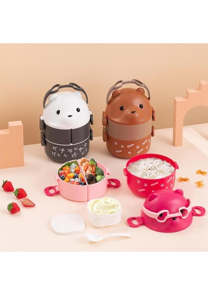 Pembe Yemek Kabı Taşınabilir Yalıtımlı Yemek Kabı Seti Istiflenebilir Bento Karikatür Gözlük Ayı Şekli Gıda Saklama Kabı Çocuklar Için (Yurt Dışından) fiyatları