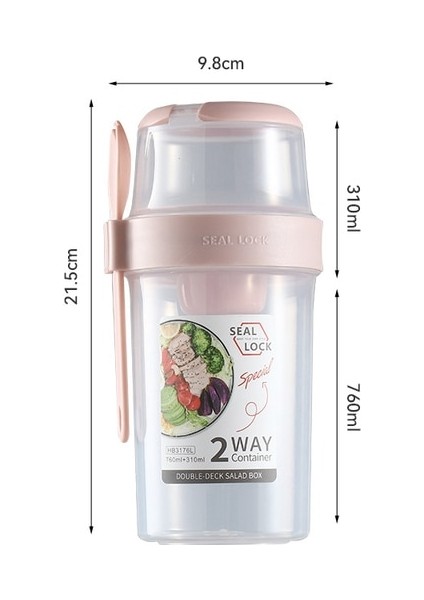 Pembe 560ML Kahvaltı Yulaf Ezmesi Tahıl Fındık Yoğurt Salata Bardağı Mühürlü Konteyner Seti Çatal Sos Bardağı Kapaklı Bento Tuppers Gıda Konik Kase Öğle Yemeği Kutusu (Yurt Dışından)