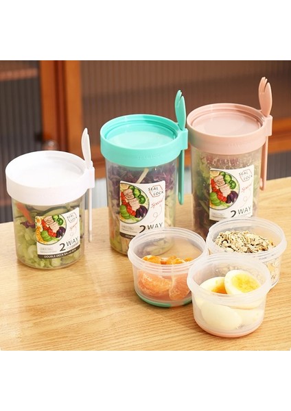 Pembe 560ML Kahvaltı Yulaf Ezmesi Tahıl Fındık Yoğurt Salata Bardağı Mühürlü Konteyner Seti Çatal Sos Bardağı Kapaklı Bento Tuppers Gıda Konik Kase Öğle Yemeği Kutusu (Yurt Dışından)