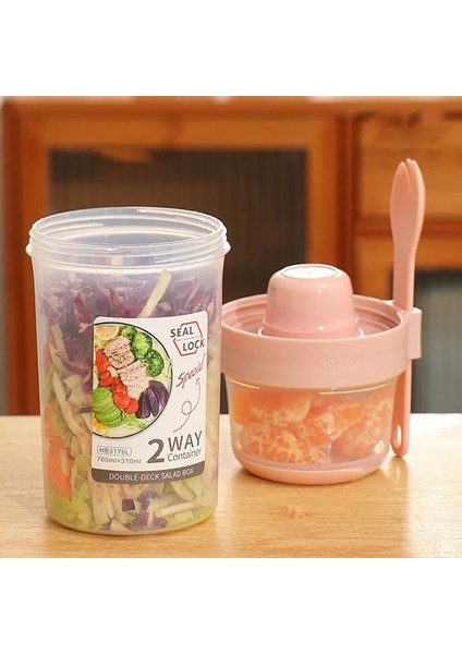 Pembe 560ML Kahvaltı Yulaf Ezmesi Tahıl Fındık Yoğurt Salata Bardağı Mühürlü Konteyner Seti Çatal Sos Bardağı Kapaklı Bento Tuppers Gıda Konik Kase Öğle Yemeği Kutusu (Yurt Dışından)