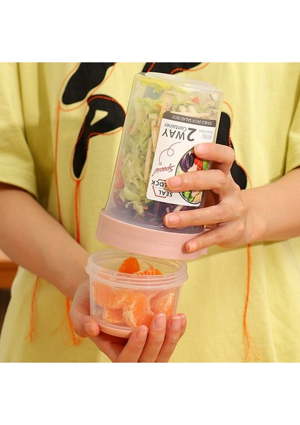 Pembe 560ML Kahvaltı Yulaf Ezmesi Tahıl Fındık Yoğurt Salata Bardağı Mühürlü Konteyner Seti Çatal Sos Bardağı Kapaklı Bento Tuppers Gıda Konik Kase Öğle Yemeği Kutusu (Yurt Dışından)
