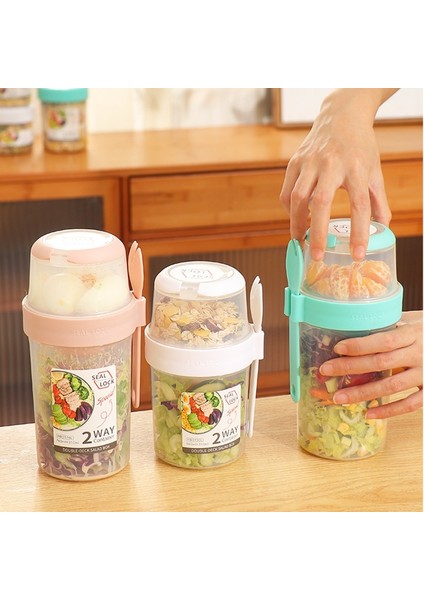 Pembe 560ML Kahvaltı Yulaf Ezmesi Tahıl Fındık Yoğurt Salata Bardağı Mühürlü Konteyner Seti Çatal Sos Bardağı Kapaklı Bento Tuppers Gıda Konik Kase Öğle Yemeği Kutusu (Yurt Dışından)