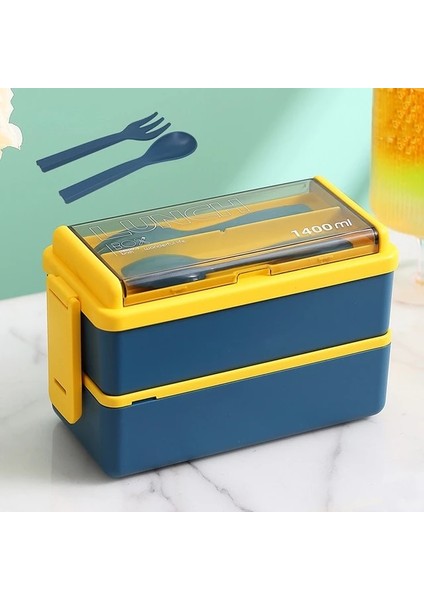 Çift Katmanlı Çift Katmanlı Taşınabilir Öğle Yemeği Kutusu Çocuklar Için Çatal ve Kaşık Mikrodalga Bento Kutuları Yemek Takımı Seti Gıda Saklama Kabı (Yurt Dışından)