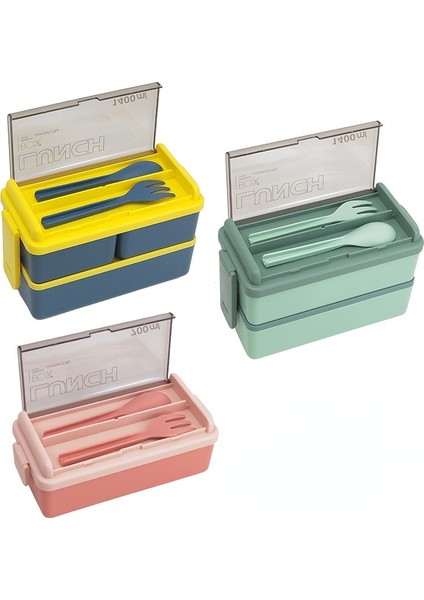 Çift Katmanlı Çift Katmanlı Taşınabilir Öğle Yemeği Kutusu Çocuklar Için Çatal ve Kaşık Mikrodalga Bento Kutuları Yemek Takımı Seti Gıda Saklama Kabı (Yurt Dışından) modelleri
