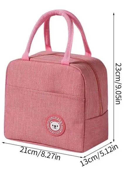 Pembe Yemek Kabı Yalıtım Çantası Yeniden Kullanılabilir Tote Kese Kadınlar Için Su Geçirmez Soğutucu Çuval Fermuarlı Gıda Çanta Organizatör Seyahat Çalışması Için (Yurt Dışından)