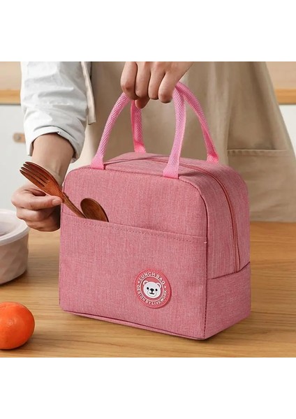 Pembe Yemek Kabı Yalıtım Çantası Yeniden Kullanılabilir Tote Kese Kadınlar Için Su Geçirmez Soğutucu Çuval Fermuarlı Gıda Çanta Organizatör Seyahat Çalışması Için (Yurt Dışından)