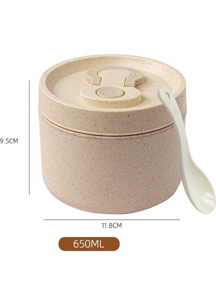 650ML Bej Mikrodalga Öğle Yemeği Kutusu, Çevre Dostu Bpa Içermeyen Buğday Samanı Bento Kutusu Yemek Çubukları, Mutfak Yemek Kabı, Kaşıklı Çorba Can (Yurt Dışından)