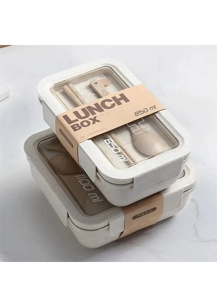 650ML Bej Mikrodalga Öğle Yemeği Kutusu, Çevre Dostu Bpa Içermeyen Buğday Samanı Bento Kutusu Yemek Çubukları, Mutfak Yemek Kabı, Kaşıklı Çorba Can (Yurt Dışından)