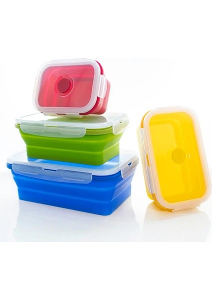 Resim Gösterisi Olarak Fda 350/500/800 ml Mikrodalga Bento Kutusu Silikon Katlanır Yemek Kabı Taşınabilir Plastik Salata Meyve Gıda Konteyner Kutusu Depolama (Yurt Dışından)