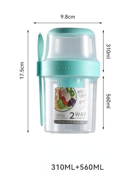 Yeşil (310ML-560ML) Yeni Kahvaltı Yulaf Ezmesi Fındık Yoğurt Salata Bardağı Gıda Saklama Kutusu Mühür Konteyner Seti 2 Katmanlı Sebzelik Çatal Sos Fincan Öğle Yemeği Kutusu (Yurt Dışından)