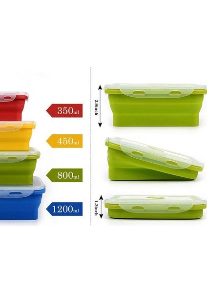 GREEN500ML Silikon Öğle Yemeği Kutusu Taşınabilir Kase Renkli Katlanır Gıda Kabı Öğle Yemeği Kutusu 350/500/800/1200ML Çevre Dostu (Yurt Dışından)