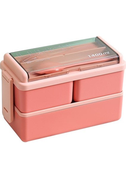 Pembe Çok Izgaralı Çift Katmanlı Öğle Yemeği Kutusu Plastik Mikrodalga Gıda Saklama Kapları Okul Çocukları Için Sofra ile Sızdırmaz Bento Kutusu Ofis (Yurt Dışından)