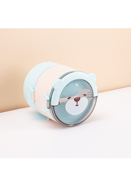 Mavi-Çift Katmanlı Yuvarlak Karikatür Öğle Yemeği Kutusu Taşınabilir Bento Kaşıklı Kutu Taşınabilir Çok Katmanlı Öğrenci Öğle Yemeği Kutusu Mikrodalga Gıda Saklama Kabı (Yurt Dışından)