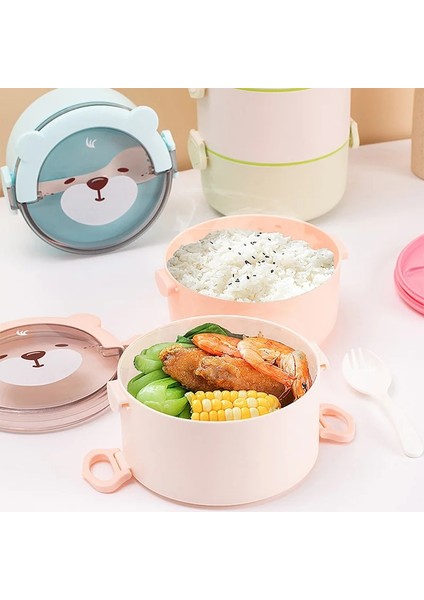 Mavi-Çift Katmanlı Yuvarlak Karikatür Öğle Yemeği Kutusu Taşınabilir Bento Kaşıklı Kutu Taşınabilir Çok Katmanlı Öğrenci Öğle Yemeği Kutusu Mikrodalga Gıda Saklama Kabı (Yurt Dışından) modelleri