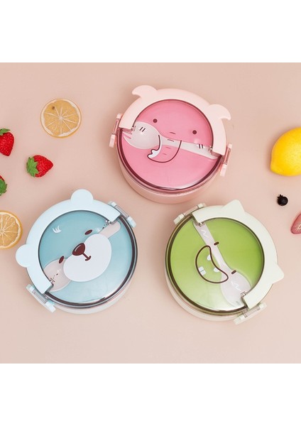 Mavi-Çift Katmanlı Yuvarlak Karikatür Öğle Yemeği Kutusu Taşınabilir Bento Kaşıklı Kutu Taşınabilir Çok Katmanlı Öğrenci Öğle Yemeği Kutusu Mikrodalga Gıda Saklama Kabı (Yurt Dışından) indirimleri