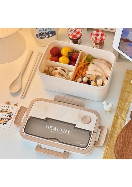 1300 ml 3 Izgaralar Bölme Öğle Yemeği Kutusu Plastik Taşınabilir Öğle Yemeği Kutusu Öğrenciler Ofis Bento Kutusu Çubukları ve Kaşık ile Mikrodalga Gıda Kapları (Yurt Dışından)