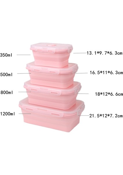 Pembe 500 ml Silikon Katlanır Bento Kutusu 1/3/4 Adet Katlanabilir Taşınabilir Yemek Kabı Gıda Yemek Takımı Gıda Konteyner Kase Öğle Yemeği Kutusu Sofra (Yurt Dışından)