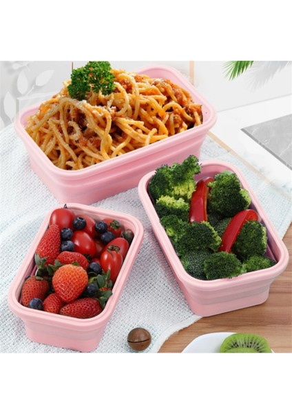 Pembe 500 ml Silikon Katlanır Bento Kutusu 1/3/4 Adet Katlanabilir Taşınabilir Yemek Kabı Gıda Yemek Takımı Gıda Konteyner Kase Öğle Yemeği Kutusu Sofra (Yurt Dışından)