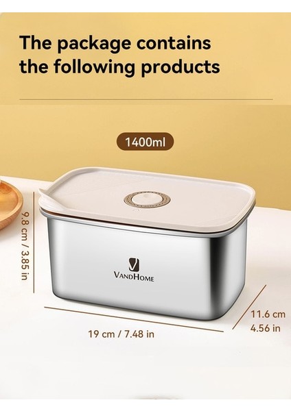 1400 ml Worthbuy 18/8 Gıda Sınıfı Paslanmaz Çelik Mühürlü Kutu Sebzelik Buzdolabı Özel Gıda Depolama Piknik Yiyecek Kutusu (Yurt Dışından)