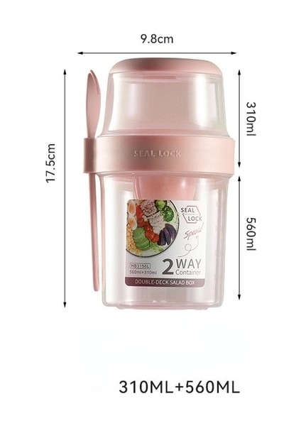 Pembe (310ML-560ML) Kahvaltı Yulaf Ezmesi Tahıl Fındık Yoğurt Salata Bardağı Mühürlü Konteyner Seti Çatal Sos Fincan Kapağı Bento Tuppers Gıda Konik Kase Öğle Yemeği Kutusu (Yurt Dışından)