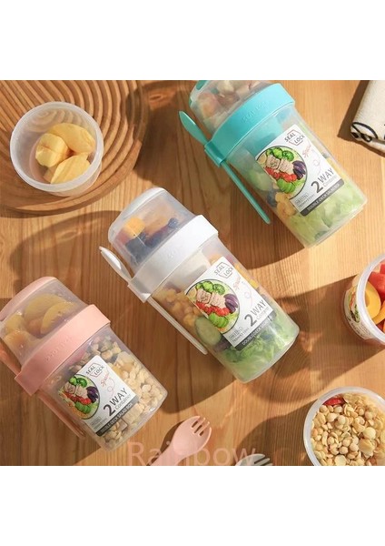 Pembe (310ML-560ML) Kahvaltı Yulaf Ezmesi Tahıl Fındık Yoğurt Salata Bardağı Mühürlü Konteyner Seti Çatal Sos Fincan Kapağı Bento Tuppers Gıda Konik Kase Öğle Yemeği Kutusu (Yurt Dışından)